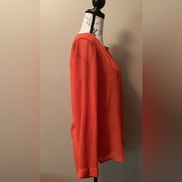 Six Degrees of Separation Medium Orange Sheer Blouse with Adjustable Sleeves - Picture 3 of 7